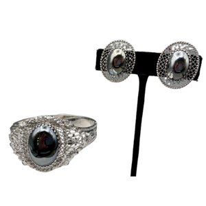 Whiting & Davis Hematite Bracelet And Earring Set